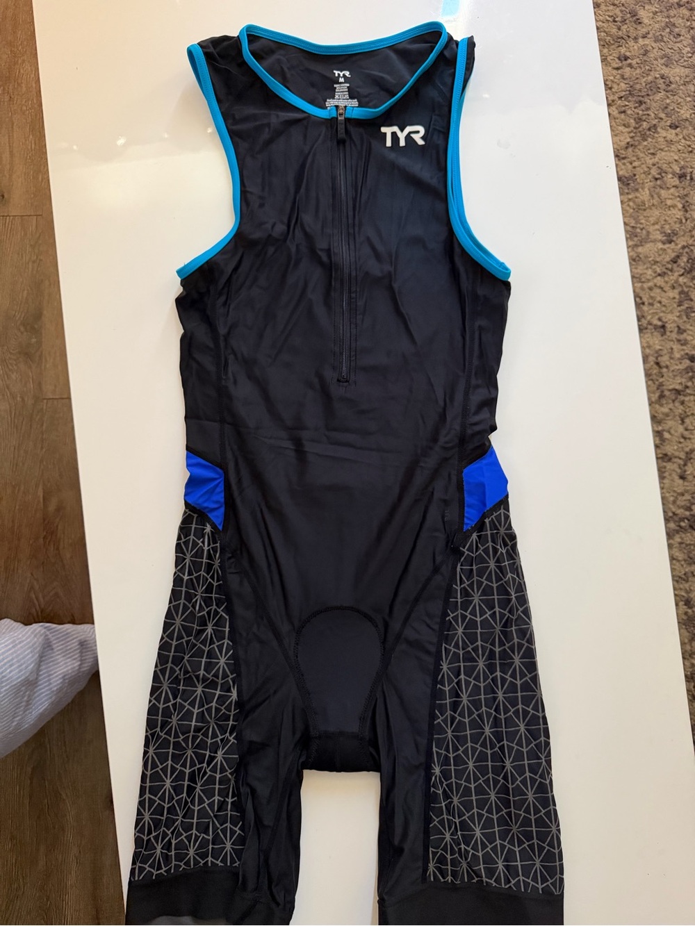 TYR Black & Blue Performance Swim Suit - Front Zip